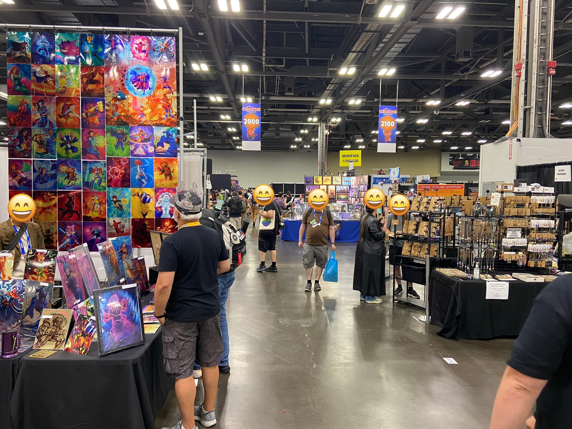 A view of the 2000 vertical aisle at Origins Game Fair 2026, which shifts as it moves across the exhibit hall