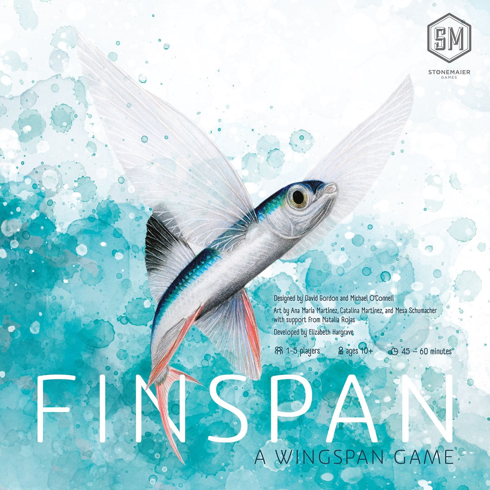 Front cover of Finspan, which shows a flying fish bursting from the water.