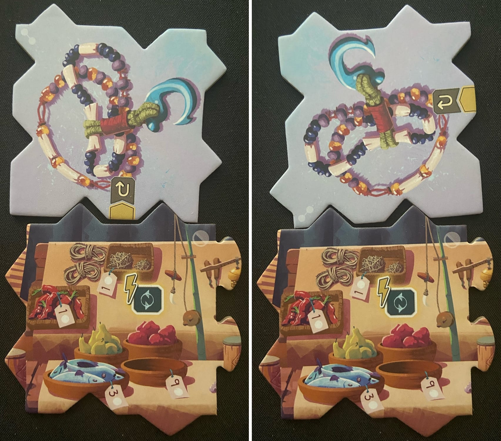 Pieces with zigzag connectors of protuding and recessive triangles are placed next to one another, but they don't fit together.