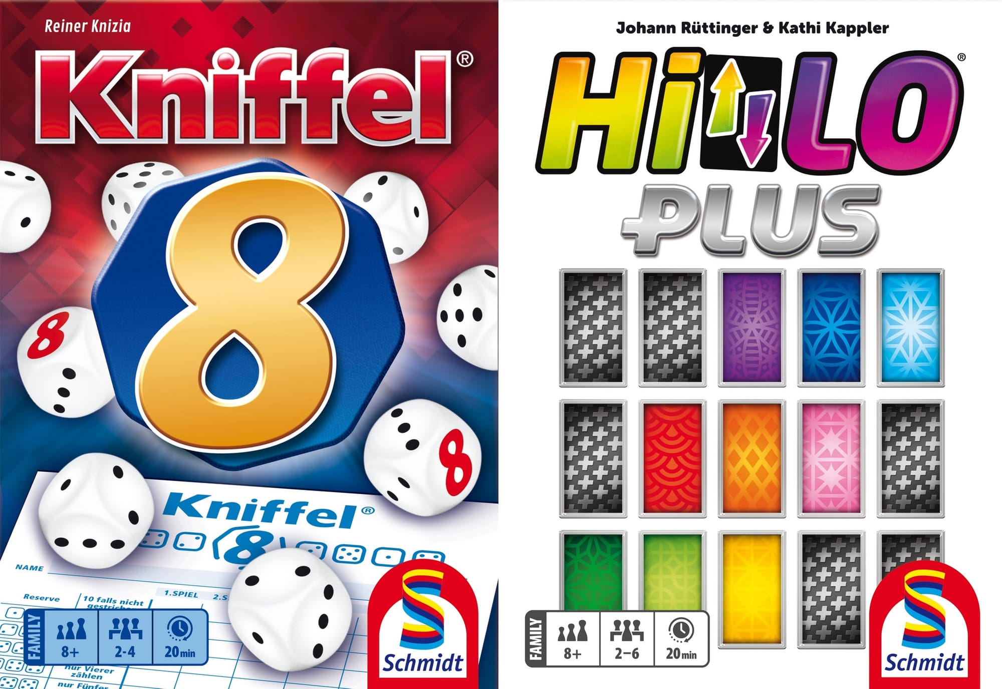 Front covers of Kniffel 8 and HiLoPLUS