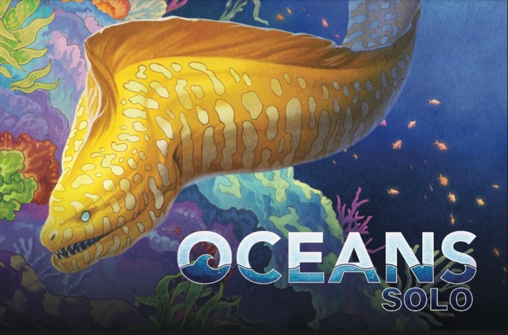 Promotional image for Oceans: Solo, showing the title and a yellow eel against a reefy background.