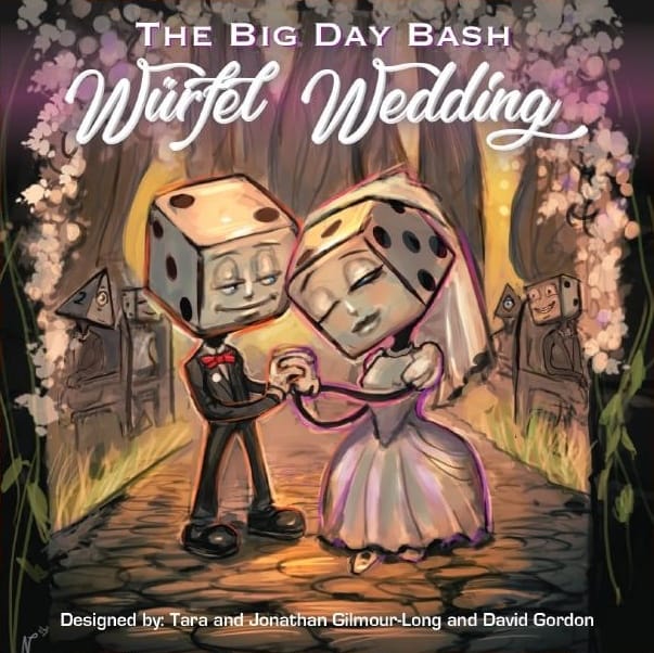 Front cover of Würfel Wedding, which shows two people with dice for heads in wedding attire.