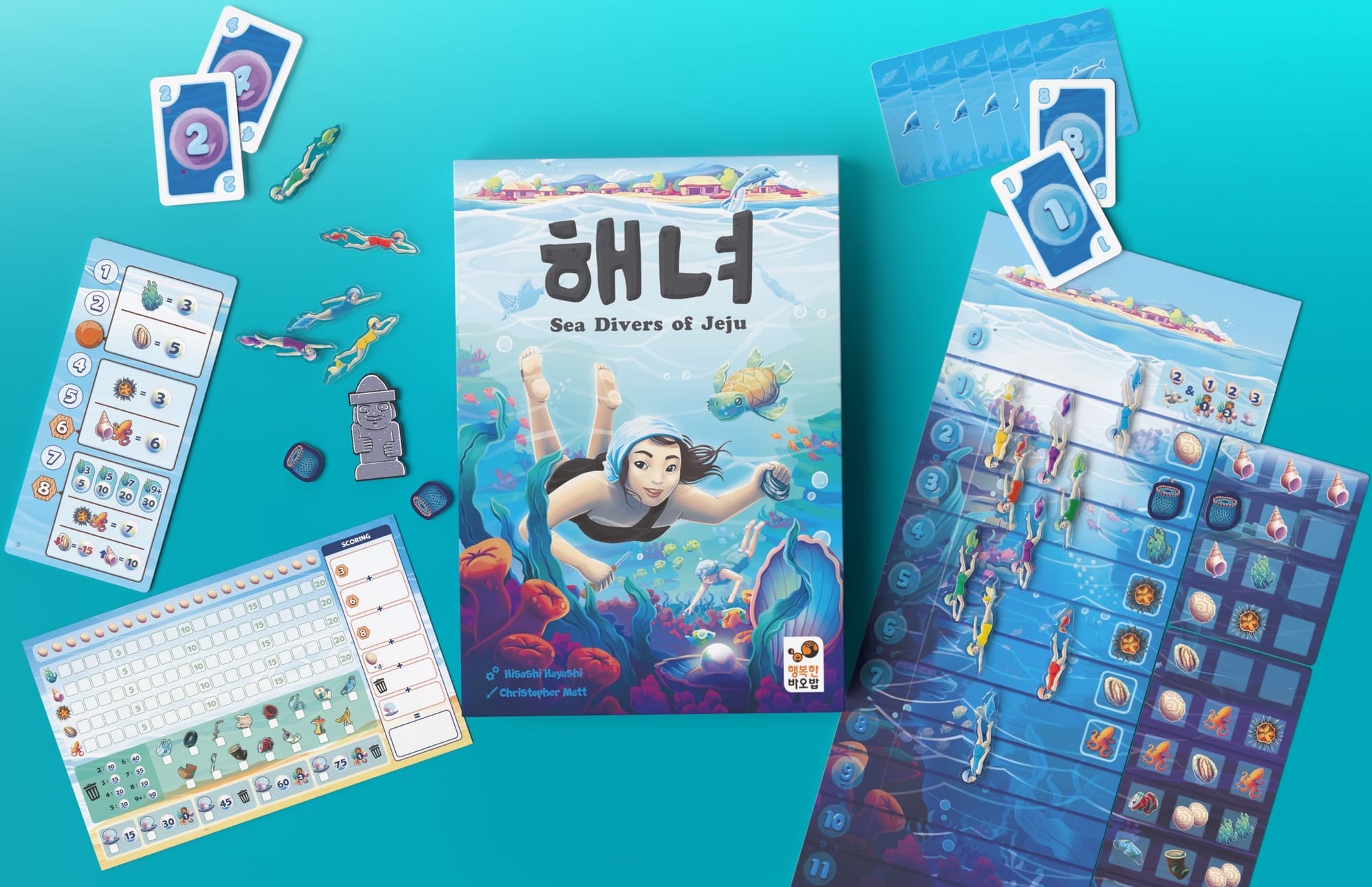 A game board shows twelve zones numbered 0-11, with divers covering two of those zones; to the right of the divers are the goods you can collect.