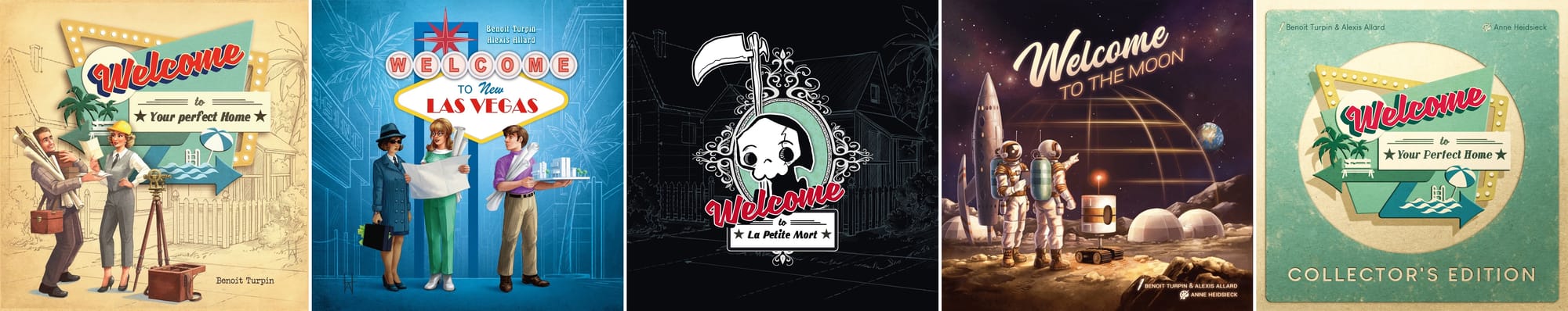 The five Welcome To... titles mentioned above are depicted, most of which feature an architect presenting a potential buyer with plans for the property.