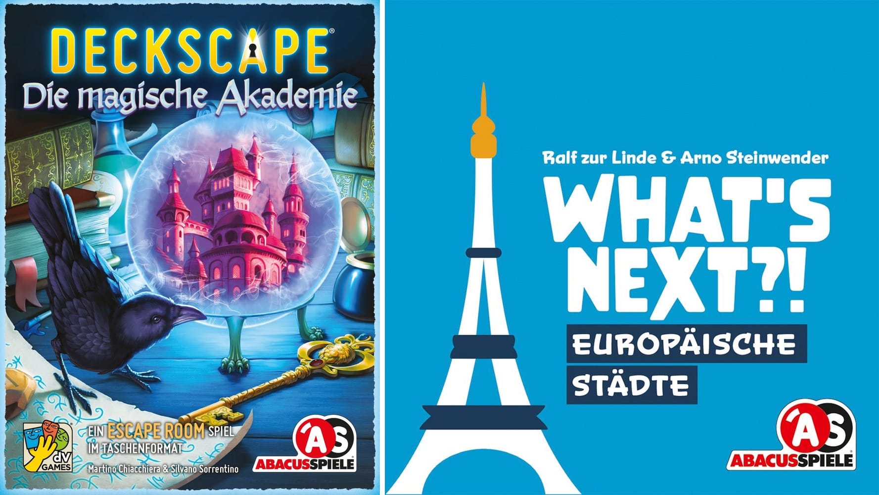 Front covers of Deckscape: Die magische Akademie and What's Next?! Europäische Städte