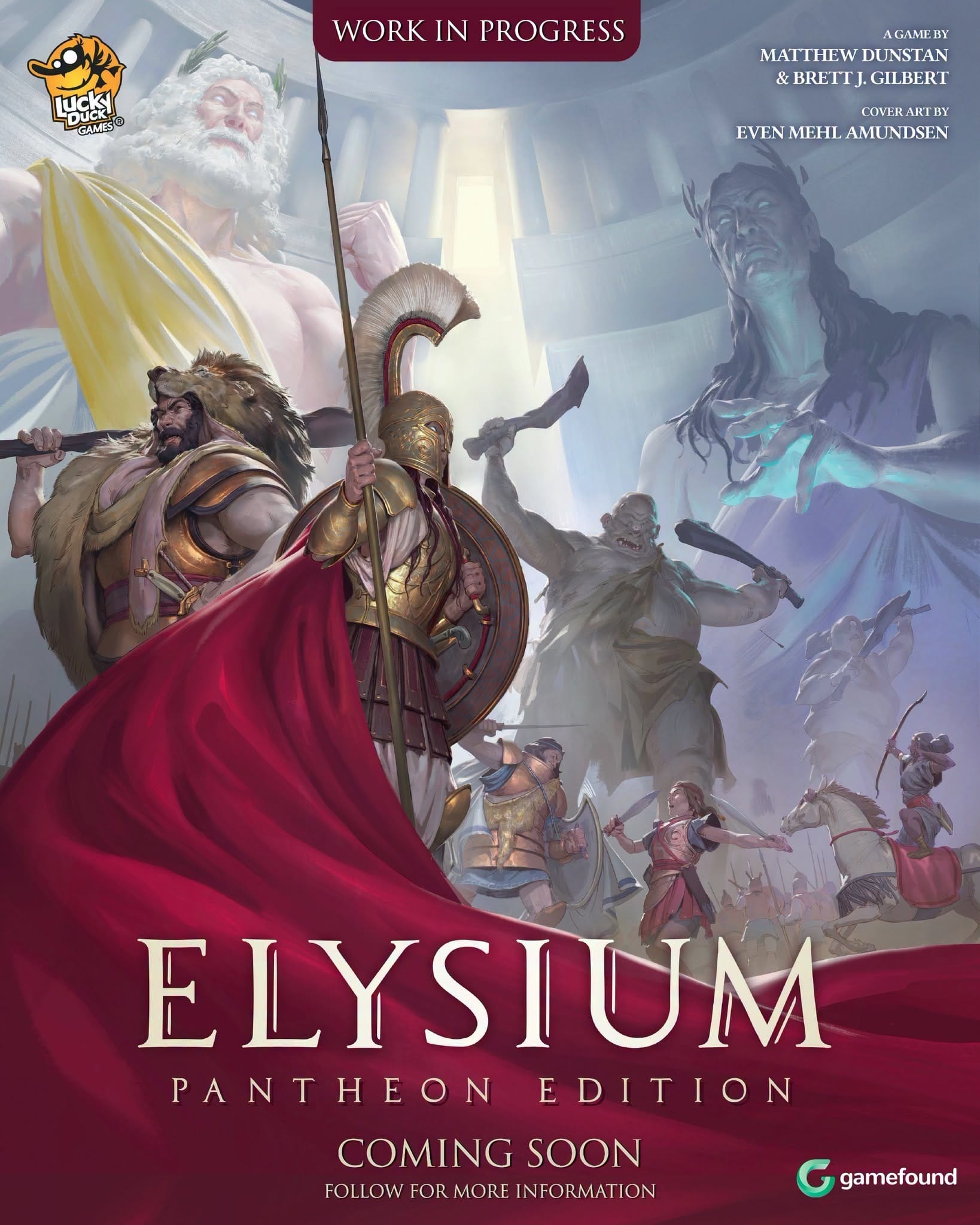 Promotional image for Elysium: Pantheon Edition, which shows Greek heroes and gods.