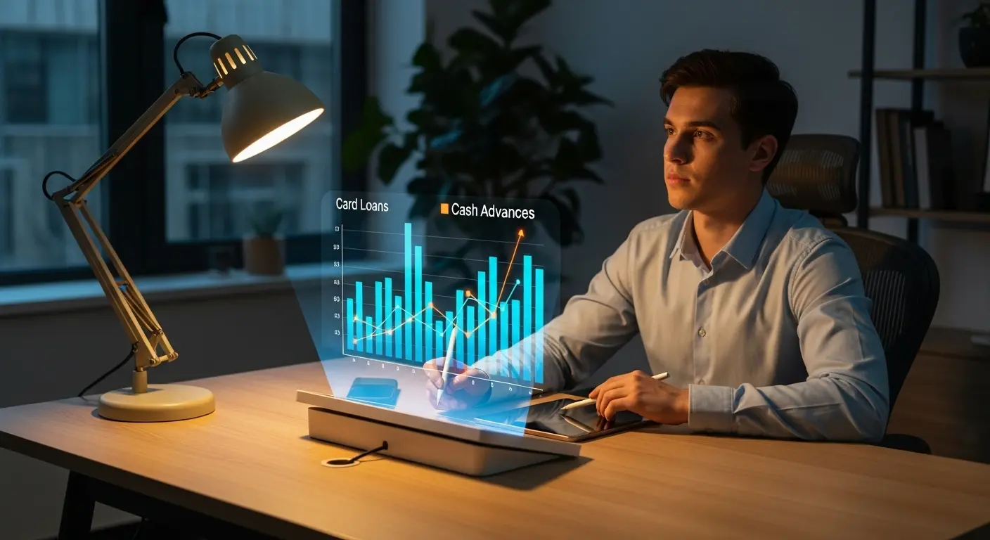 카드론과 현금서비스 비교 차트를 보는 사람의 장면