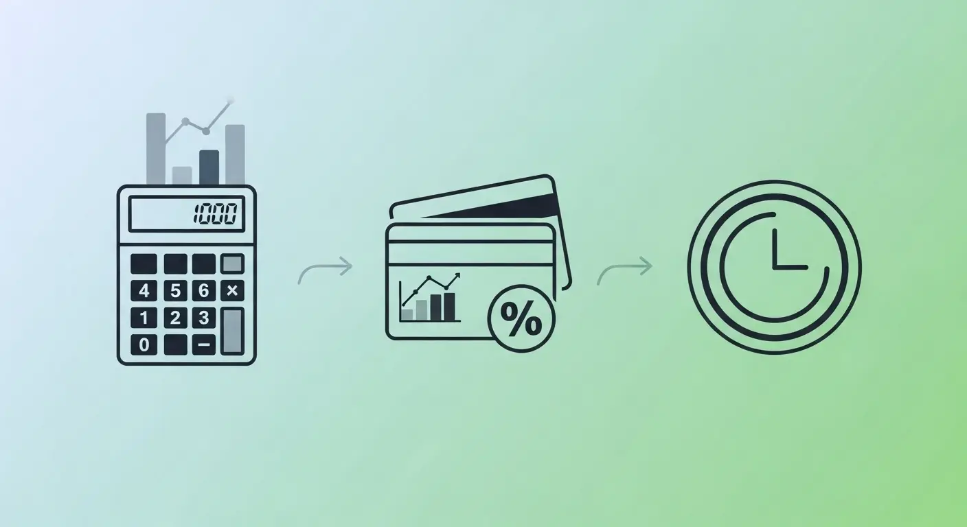 계산기와 신용카드, 시계 아이콘이 함께 배치된 수수료 비교 인포그래픽