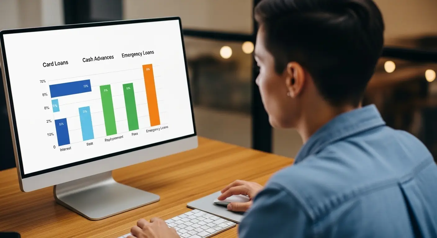 카드론·현금서비스·비상금대출을 비교하는 차트를 보는 사람