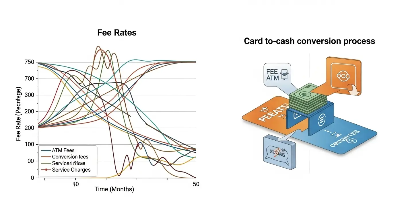 신용카드 현금화 시 수수료율과 결제·입금 과정을 도식으로 설명한 금융 인포그래픽