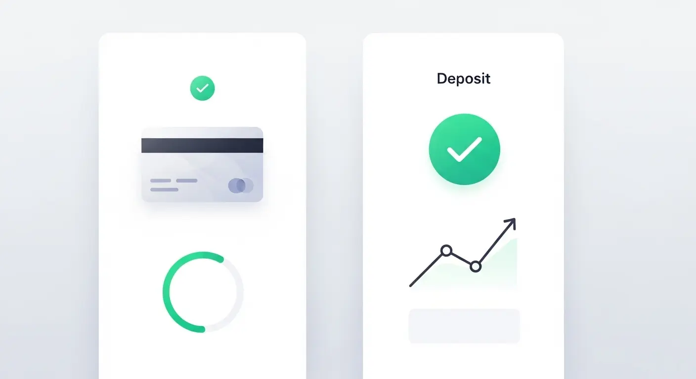 모바일에서 신용카드 결제 후 입금 확인 과정이 순서대로 표현된 일러스트