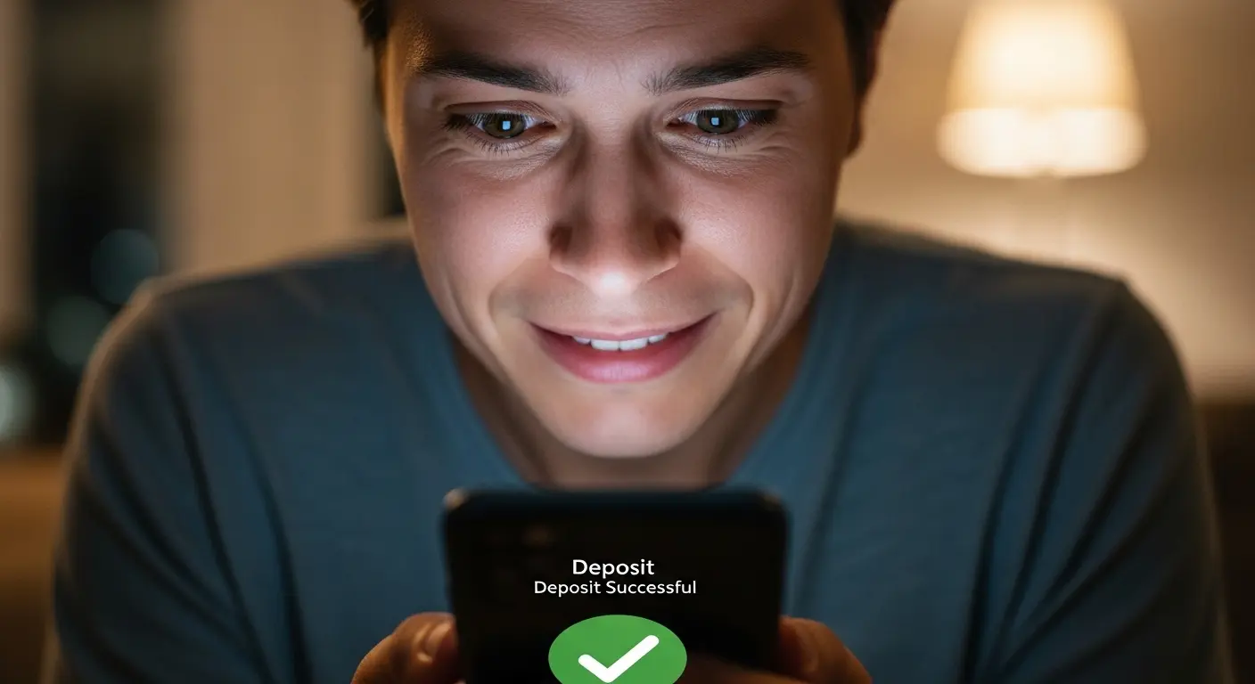 신용카드현금화 이용 후 빠른 입금을 확인하며 안도하는 사람의 긍정적 후기 이미지