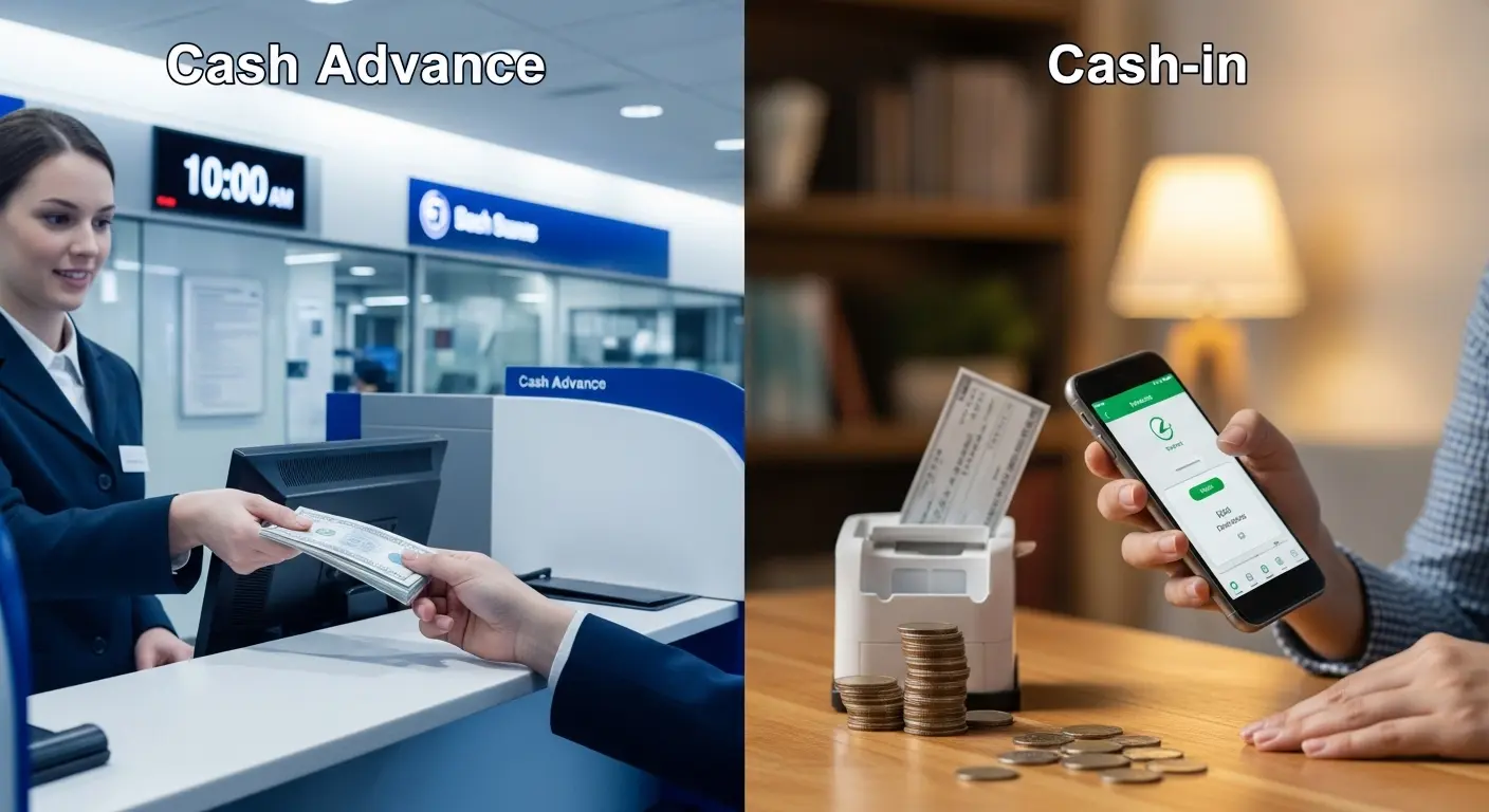 합법적인 현금서비스와 불법 신용카드 현금화를 비교한 표 형식의 이미지