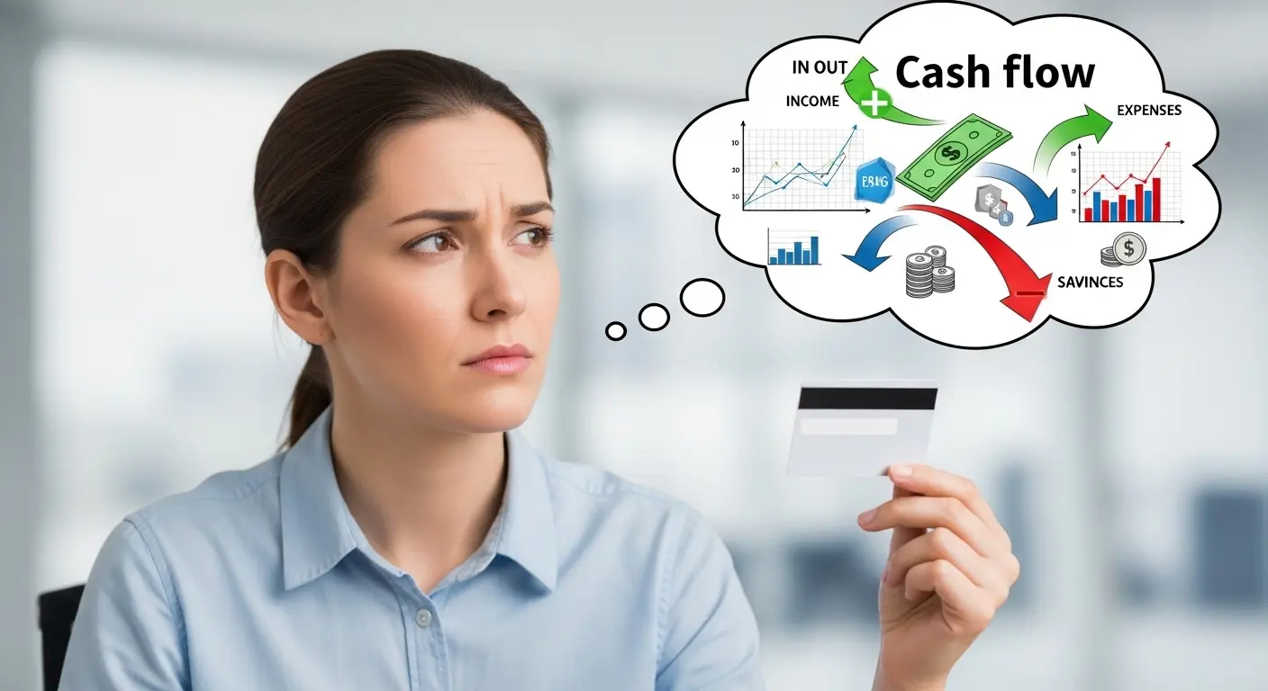 신용카드 사용을 고민하는 소비자 일러스트