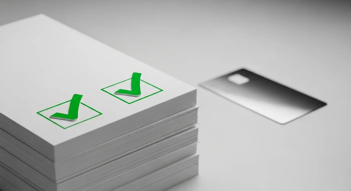 신용카드 정상 결제와 증빙 발급 절차를 상징하는 체크 아이콘 이미지