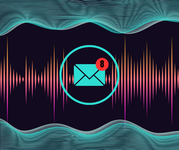 A cyan letter icon with 8 in the top right on an orange signal wave and black background.