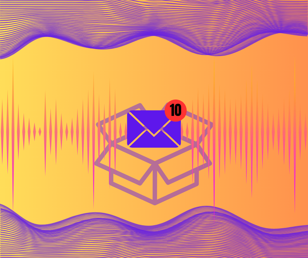 A purple letter icon with the number ten emerging from a box outline against a yellow background.