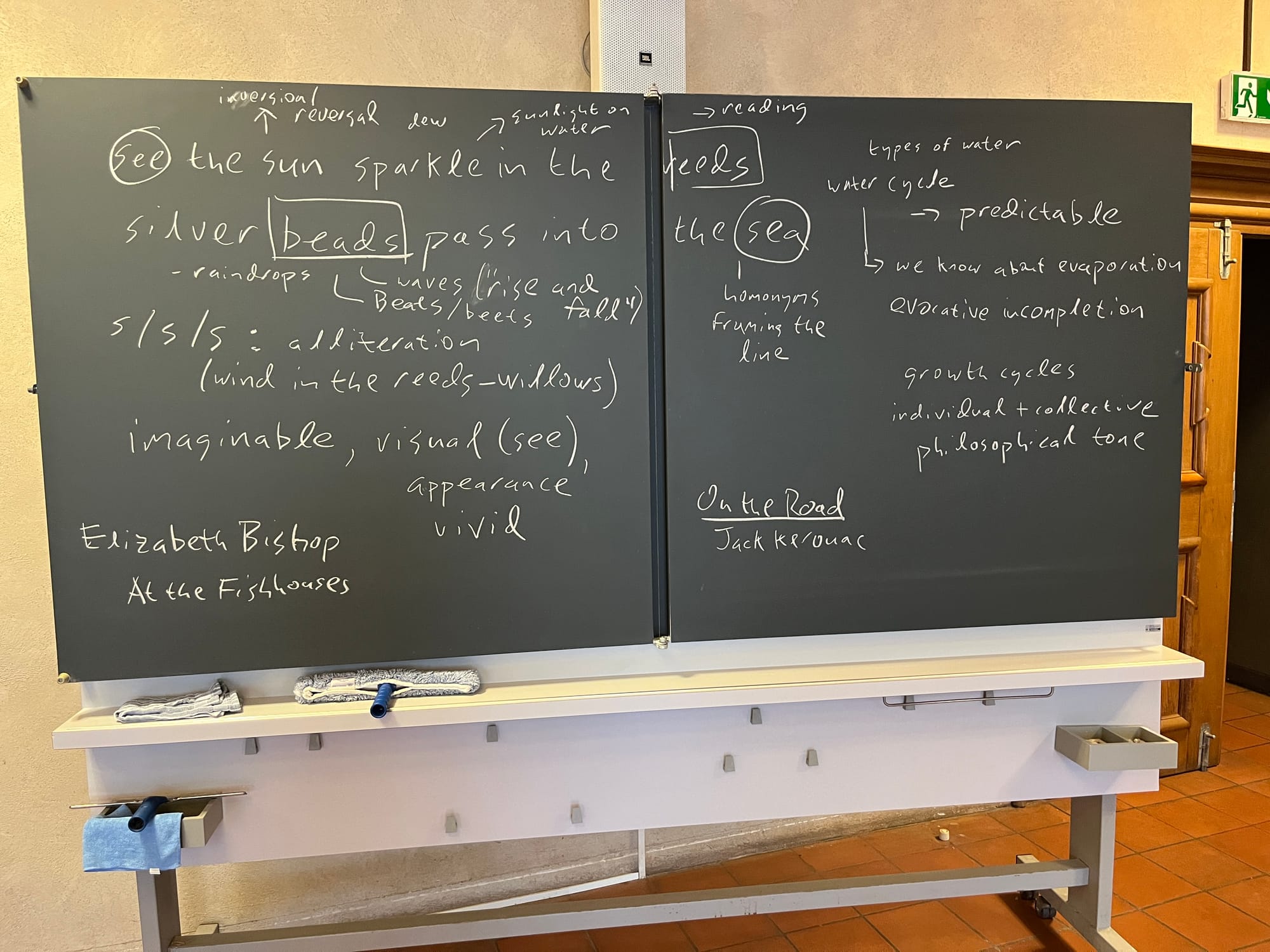 A blackboard full of notes on the line discussed in the texf