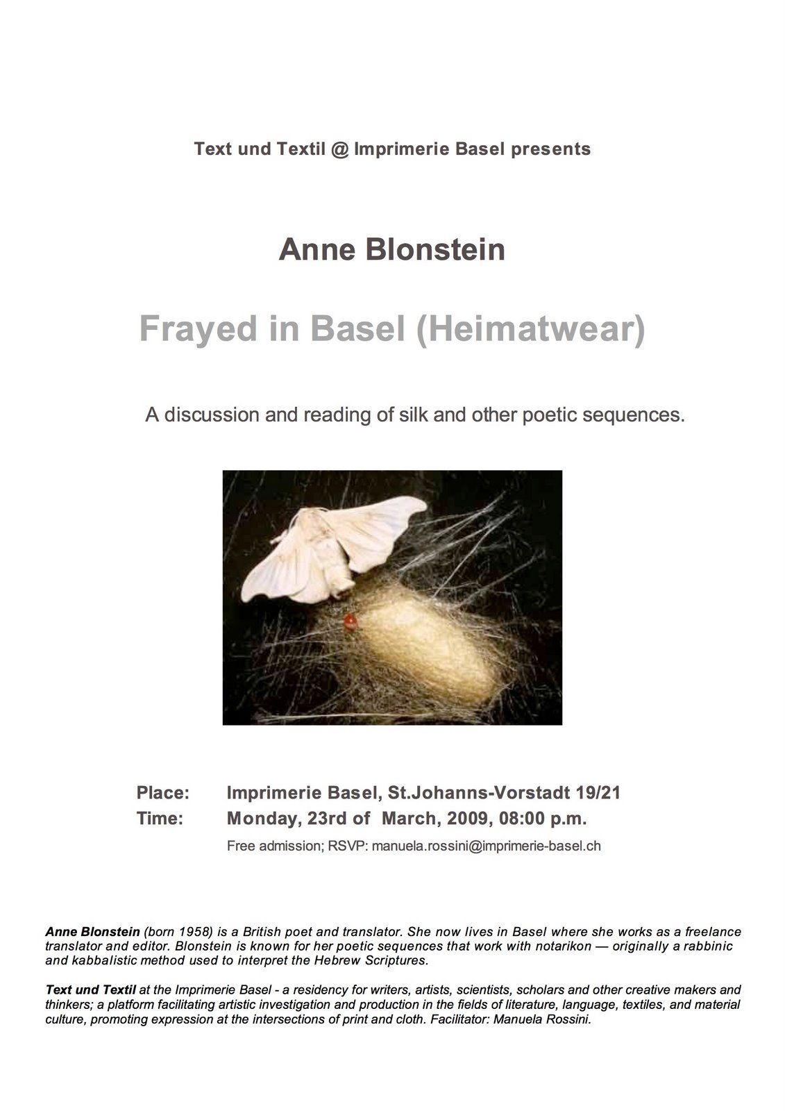 Anne Blonstein at the Imprimerie, Basel, March 23