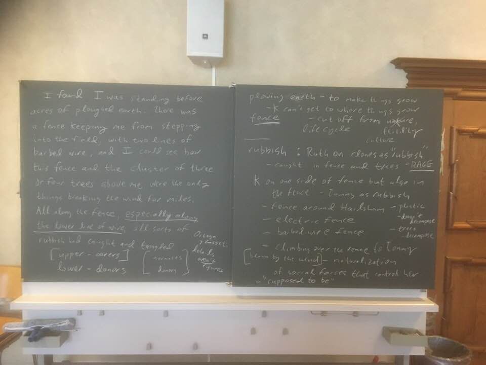 "I found I was standing": Three blackboards on Kazuo Ishiguro's "Never Let Me Go"