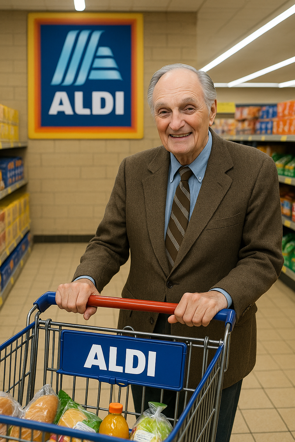 Prompt: Alan Alda in an Aldi