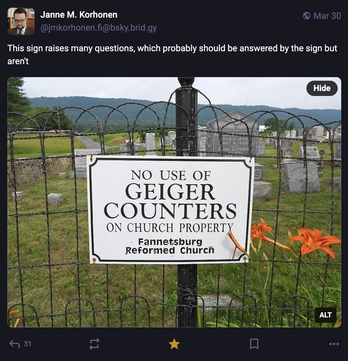 A Mastodon or Bluesky post