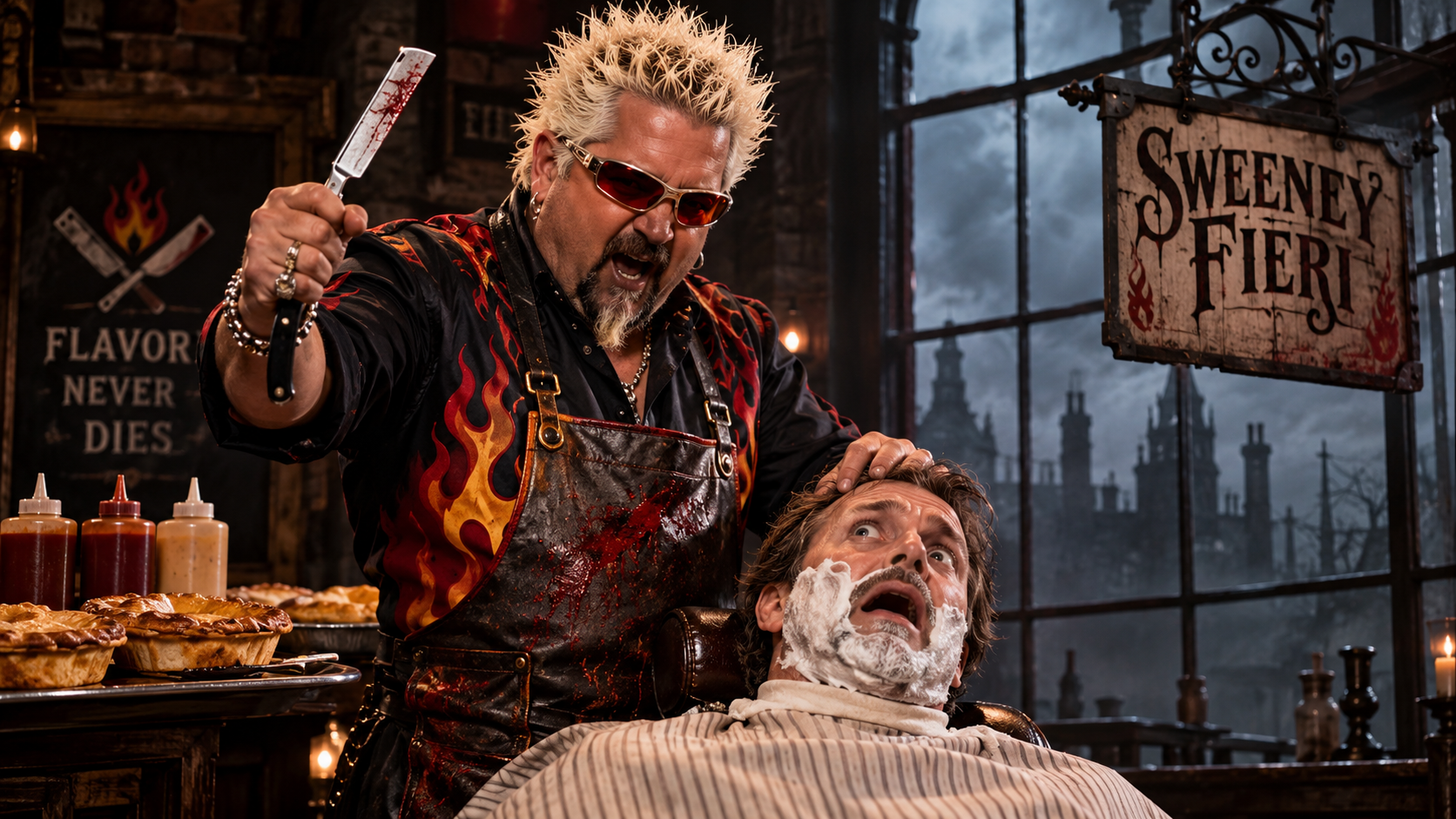 Prompt: Guy Fieri playing Sweeney Todd