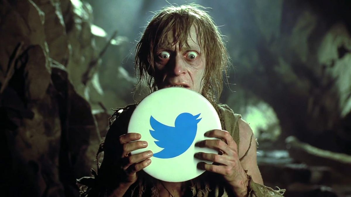 Sméagol coveting the Twitter logo