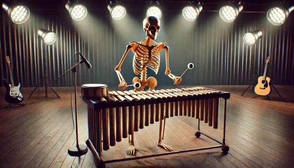 A skeleton playing the xylophone