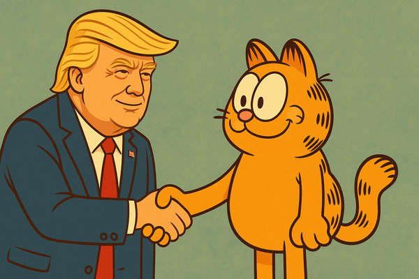 Trump shaking hands with "Garfield"