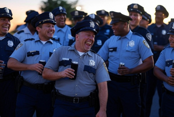 A bunch of cops with energy drinks