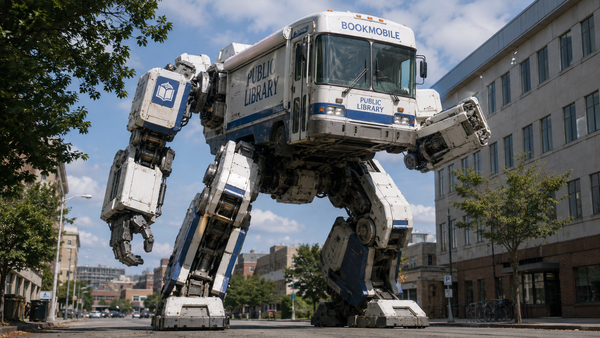A bookmobile turned into a mech