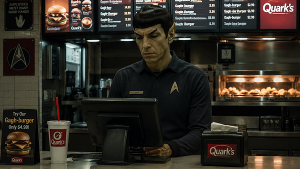 A Vulcan working a fast food job