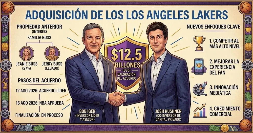 Bob Iger y Josh Kushner cierran la compra histórica de Los Ángeles Lakers por 12.500 millones de dólares