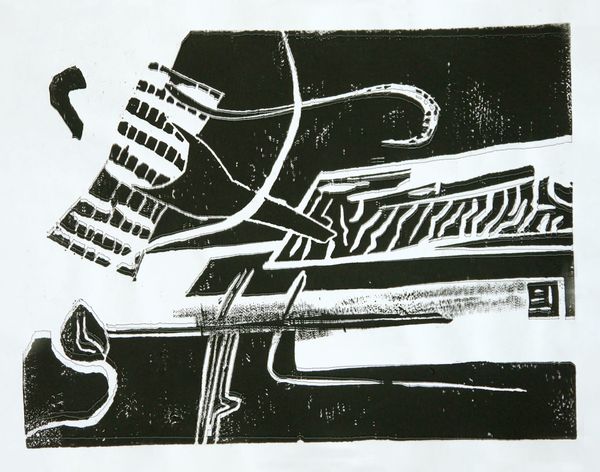 black and white abstract art linocut 