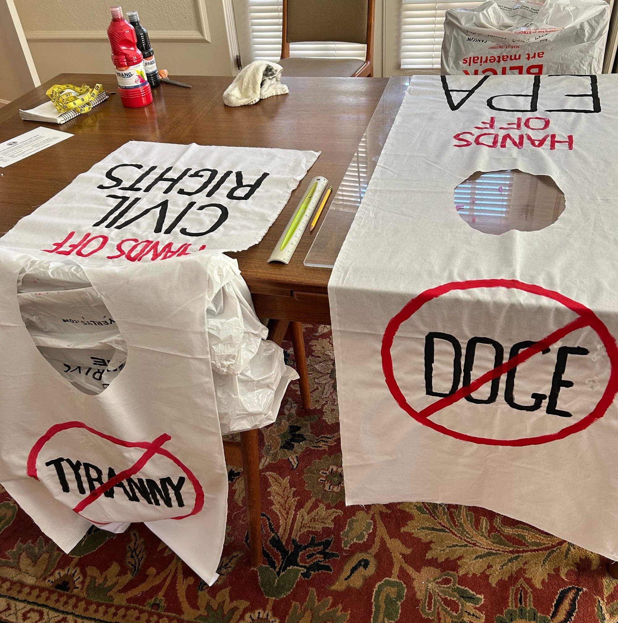 A pre-march craft project for people who would rather wear signs than carry them. 