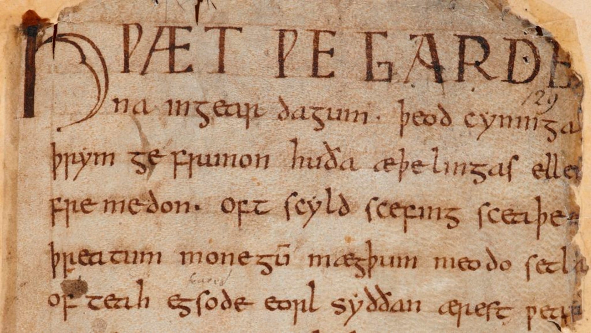 The first lines of the Beowulf manuscript