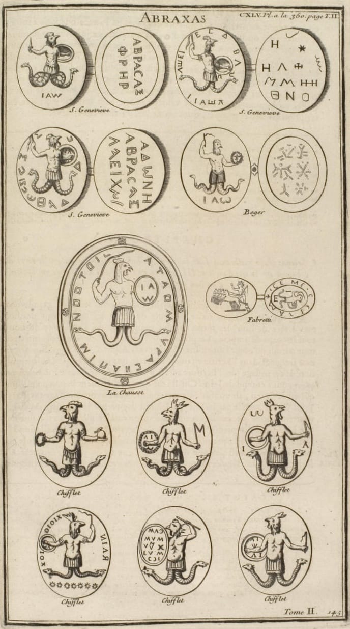 Illustration of Abraxas stones by Bernard de Montfaucon
