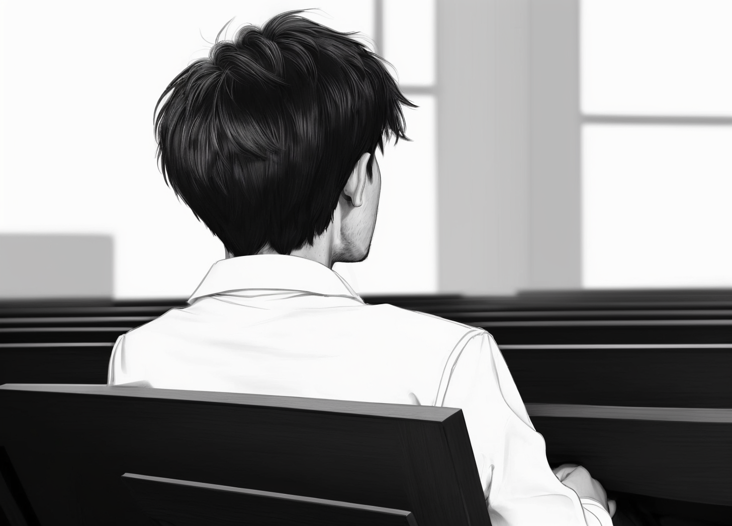 young man sitting in pew