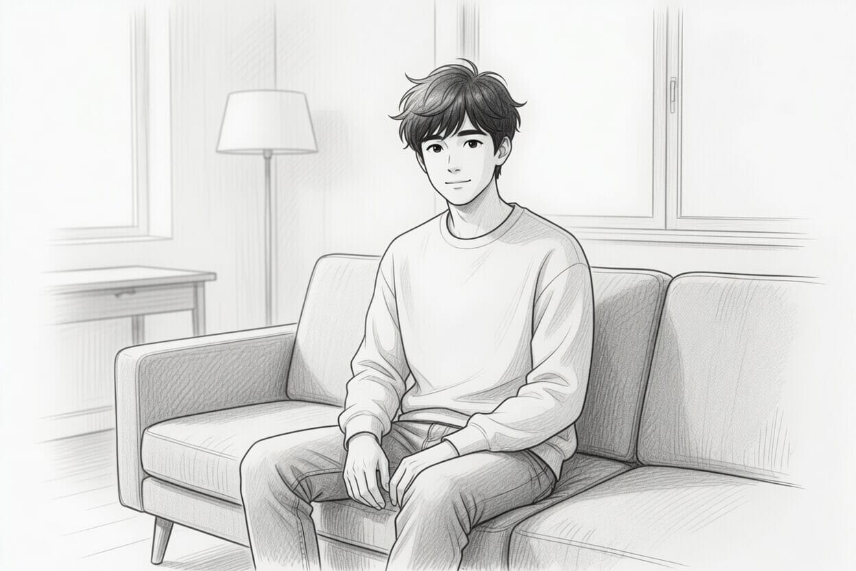 young man sitting on couch