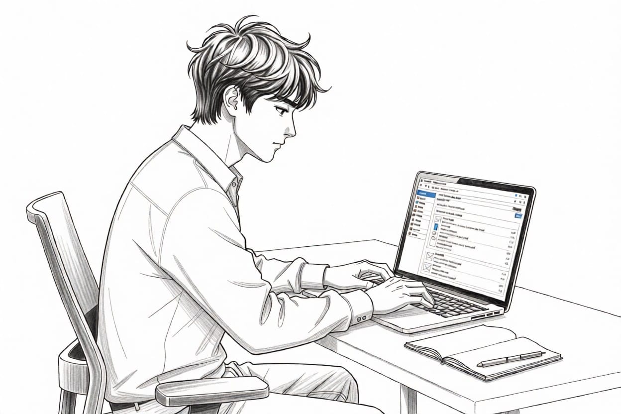 young man sending an email
