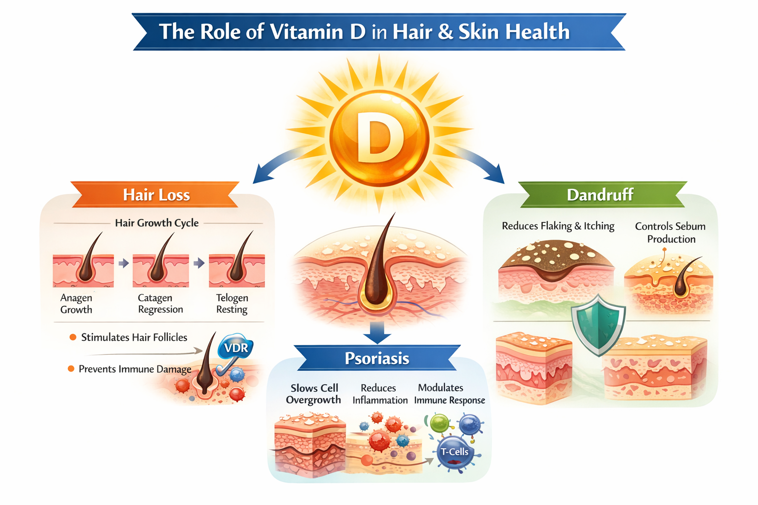 The Crucial Role of Vitamin D in Hair Health, Dandruff, and Psoriasis