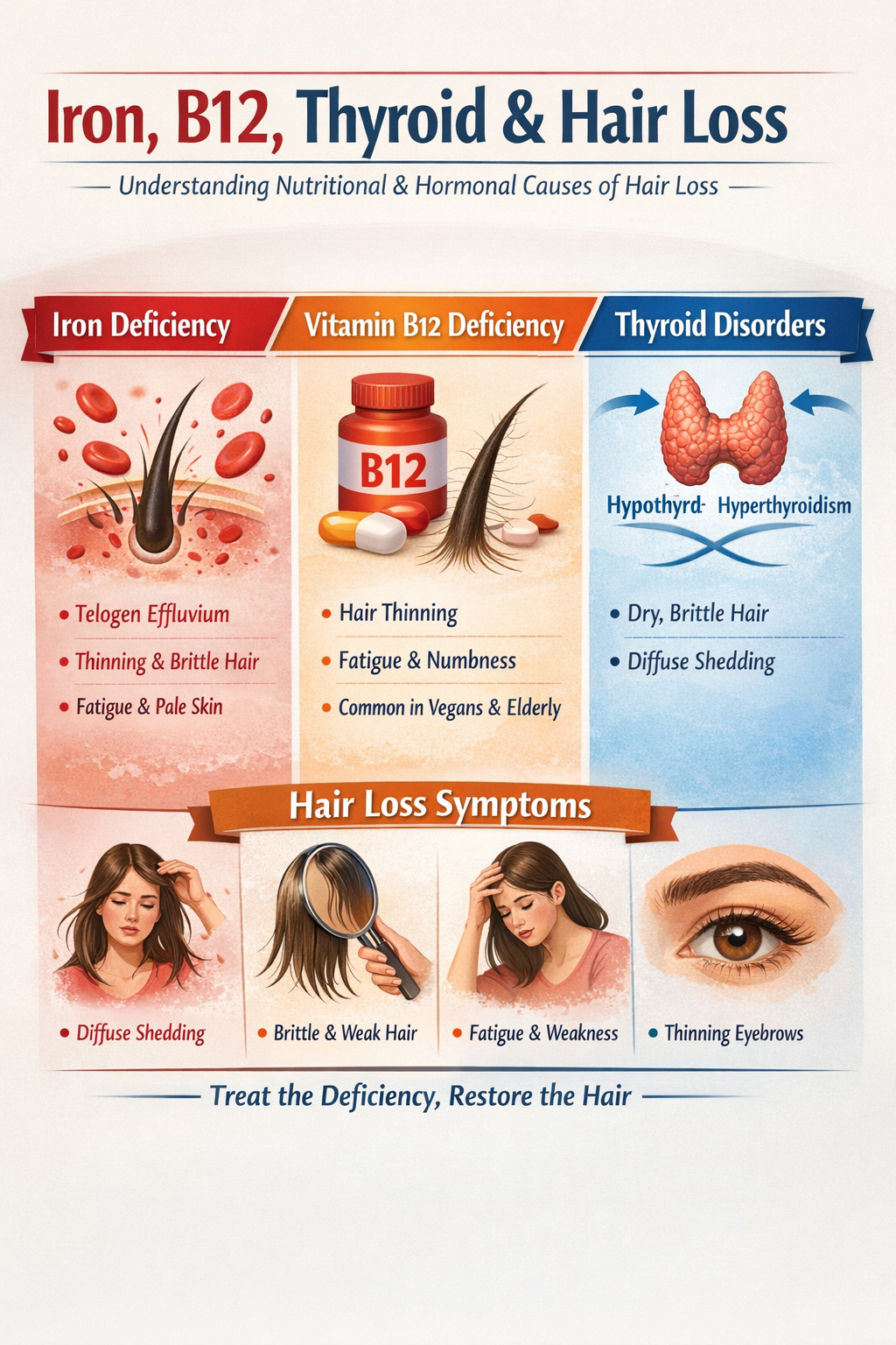 Understanding the Connection Between Iron, Vitamin B12, Thyroid, and Hair Loss