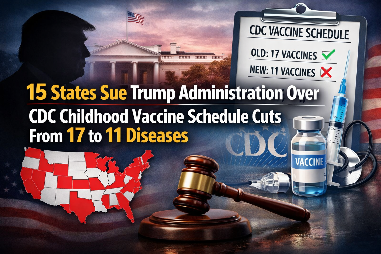 15 States Sue Trump Administration Over CDC Childhood Vaccine Schedule Cuts From 17 to 11 Diseases