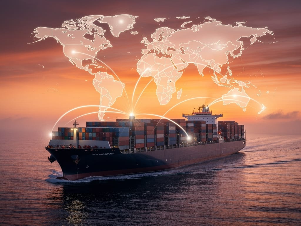 A container ship representing the global supply chain and logistics