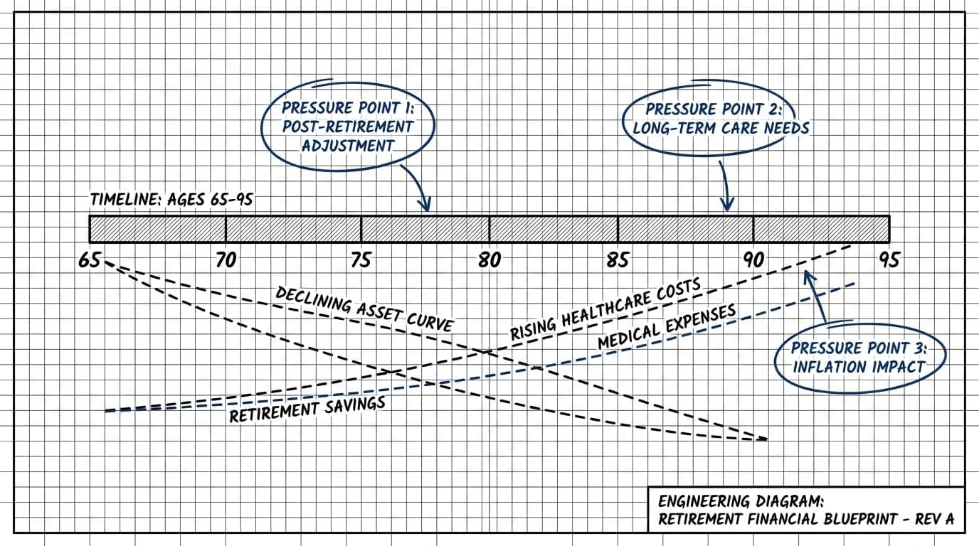 Retirement longevity financial timeline blueprint diagram