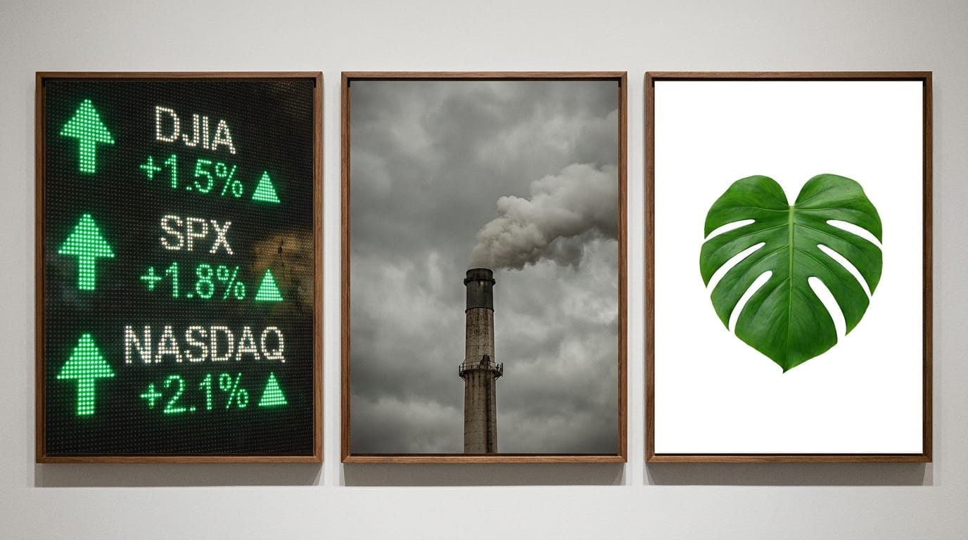 A conceptual image of finance, industry, and nature