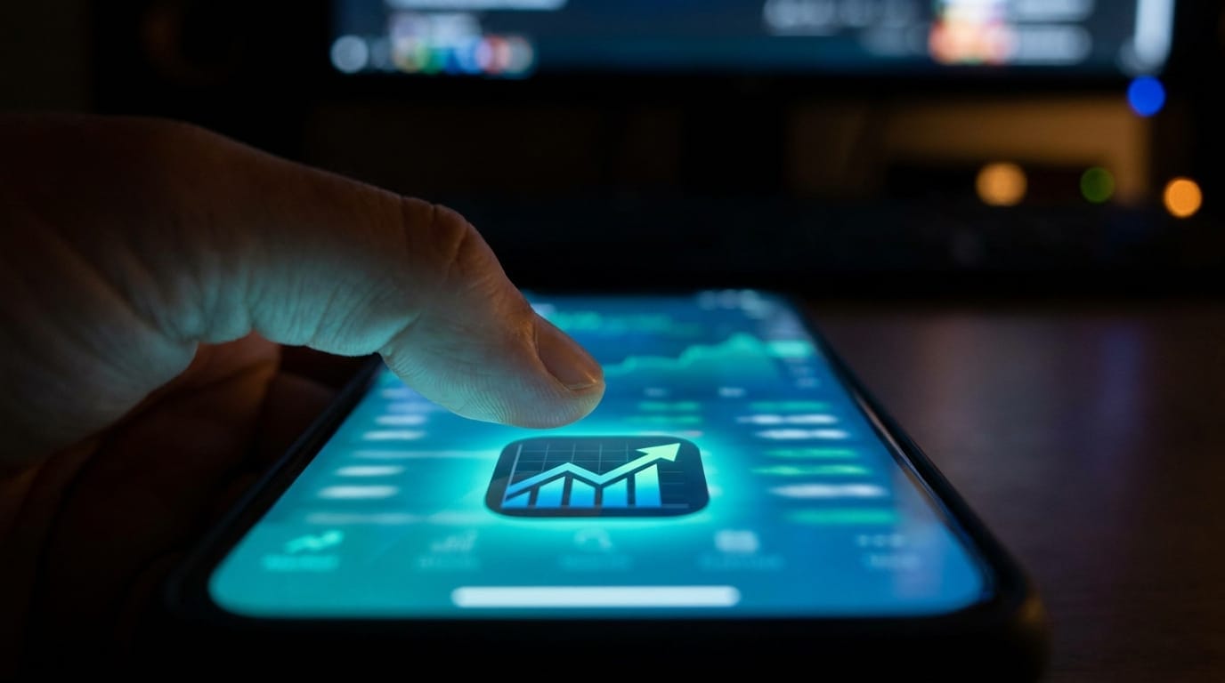Person about to open a financial app on their phone