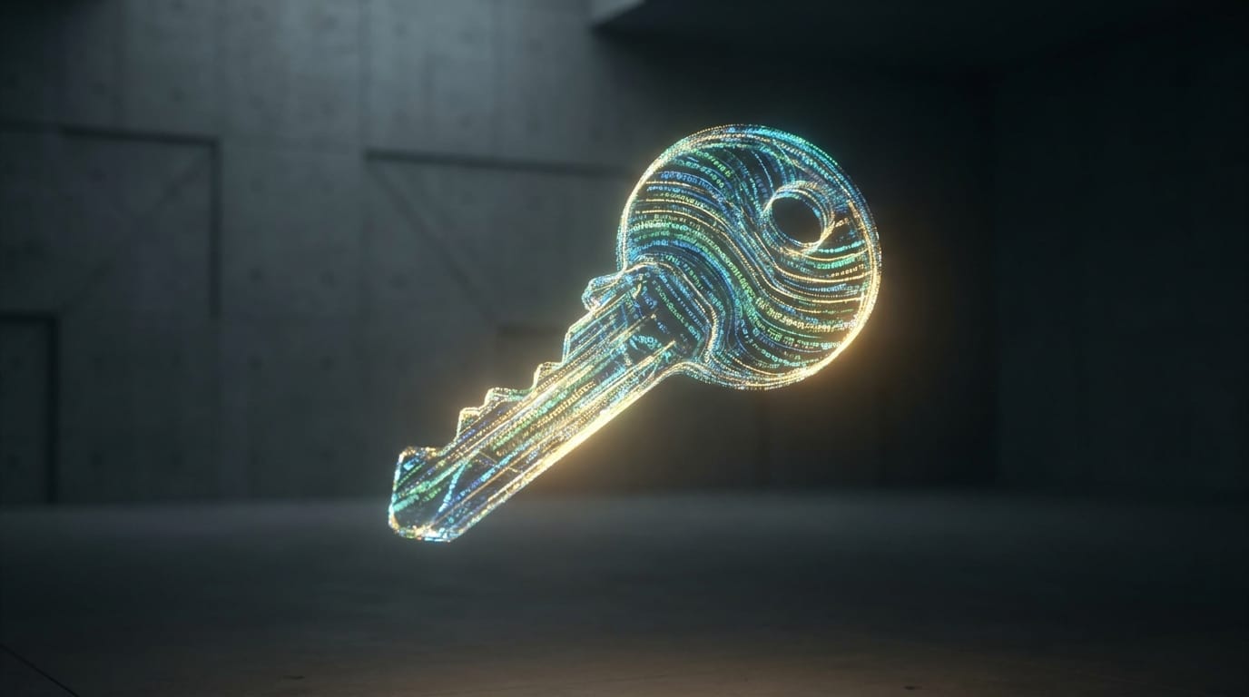 A glowing digital key representing cryptocurrency and digital scarcity