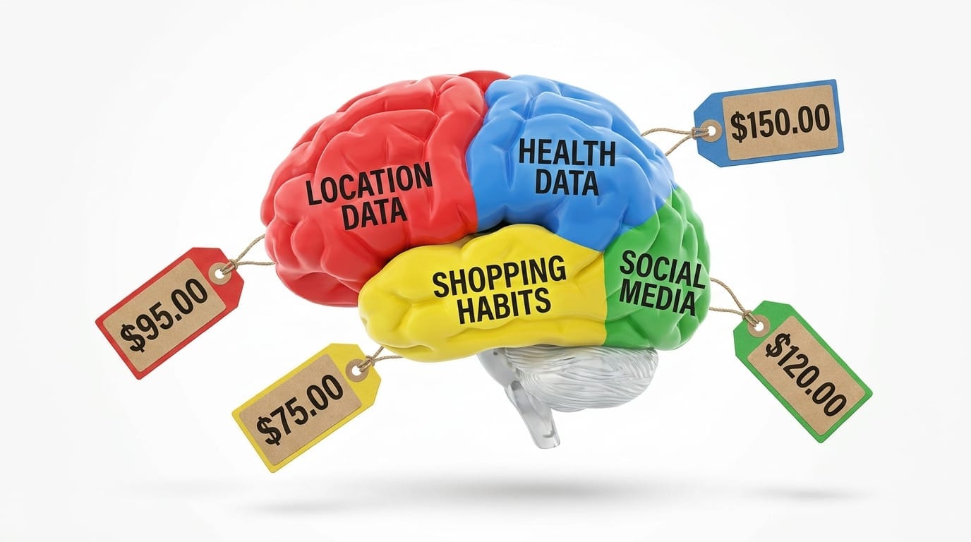 An infographic of a brain showing the monetary value of different types of personal data